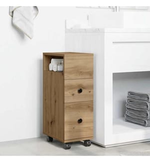 Meuble étroit de salle de bain à roulettes chêne artisanal