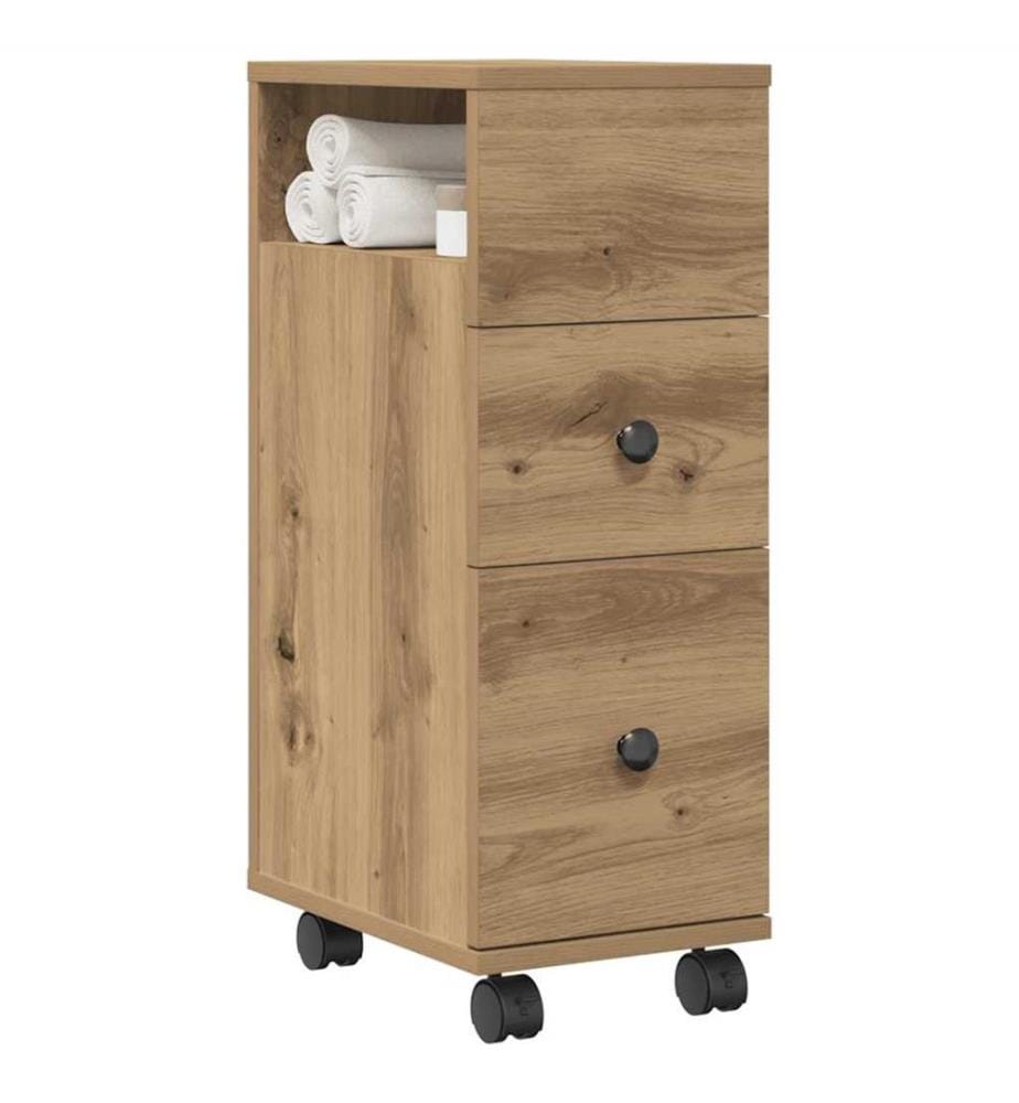 Badschrank Schmal mit Rollen Artisan-Eiche Holzwerkstoff