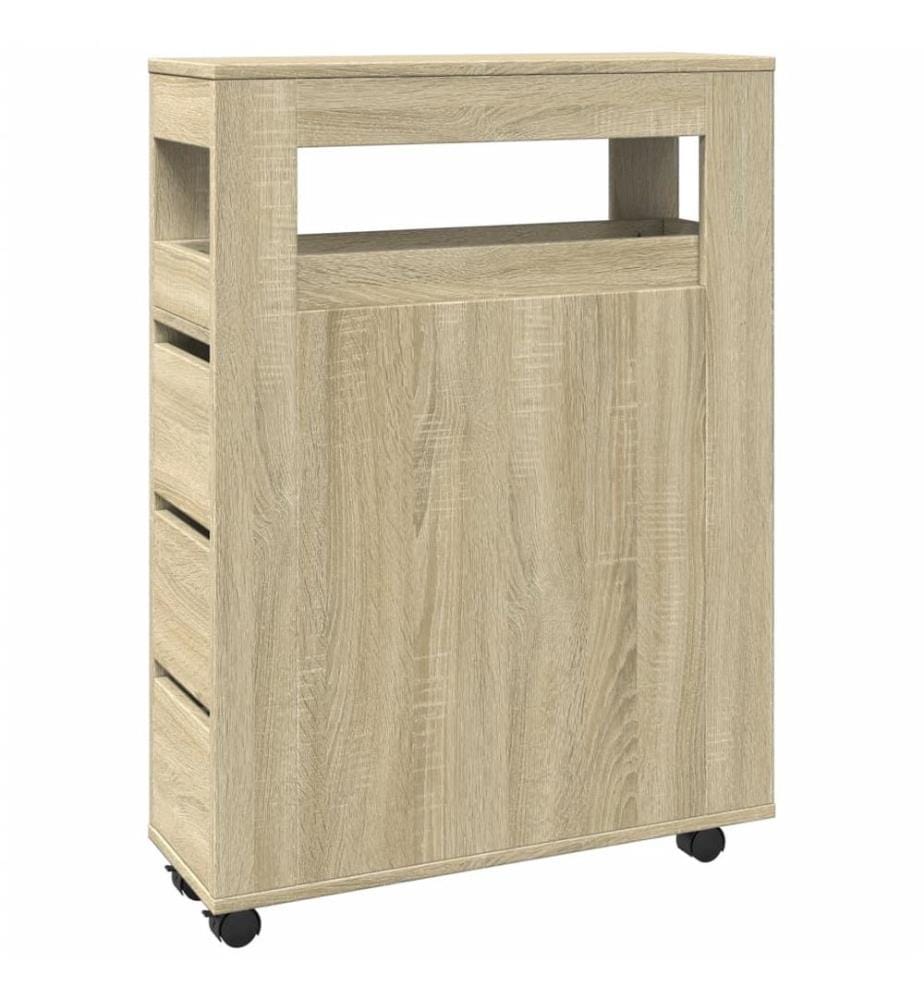 Schmaler Badschrank mit Rädern Sonoma-Eiche Holzwerkstoff