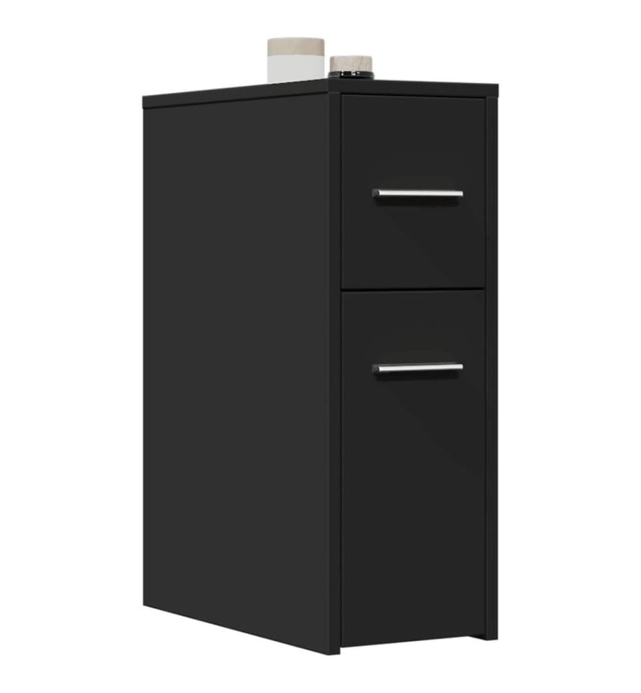 Badschrank Schmal mit Rollen Schwarz Holzwerkstoff