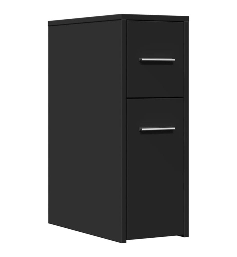 Badschrank Schmal mit Rollen Schwarz Holzwerkstoff