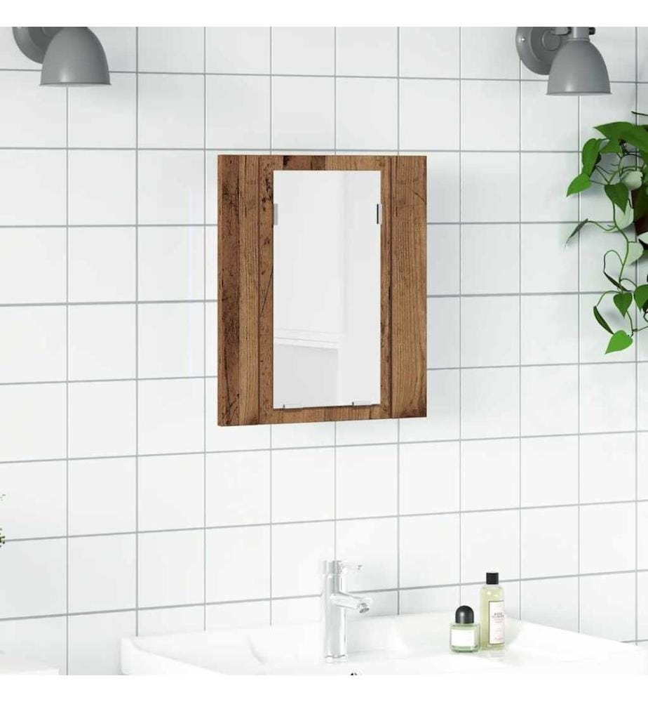 Armoire de salle de bain à miroir LED vieux bois 40x12x45 cm