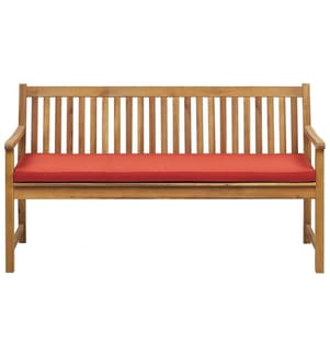 Banc avec coussin d'assise VIVARA 160 cm Bois d'acacia certifié Frêne clair Rouge foncé