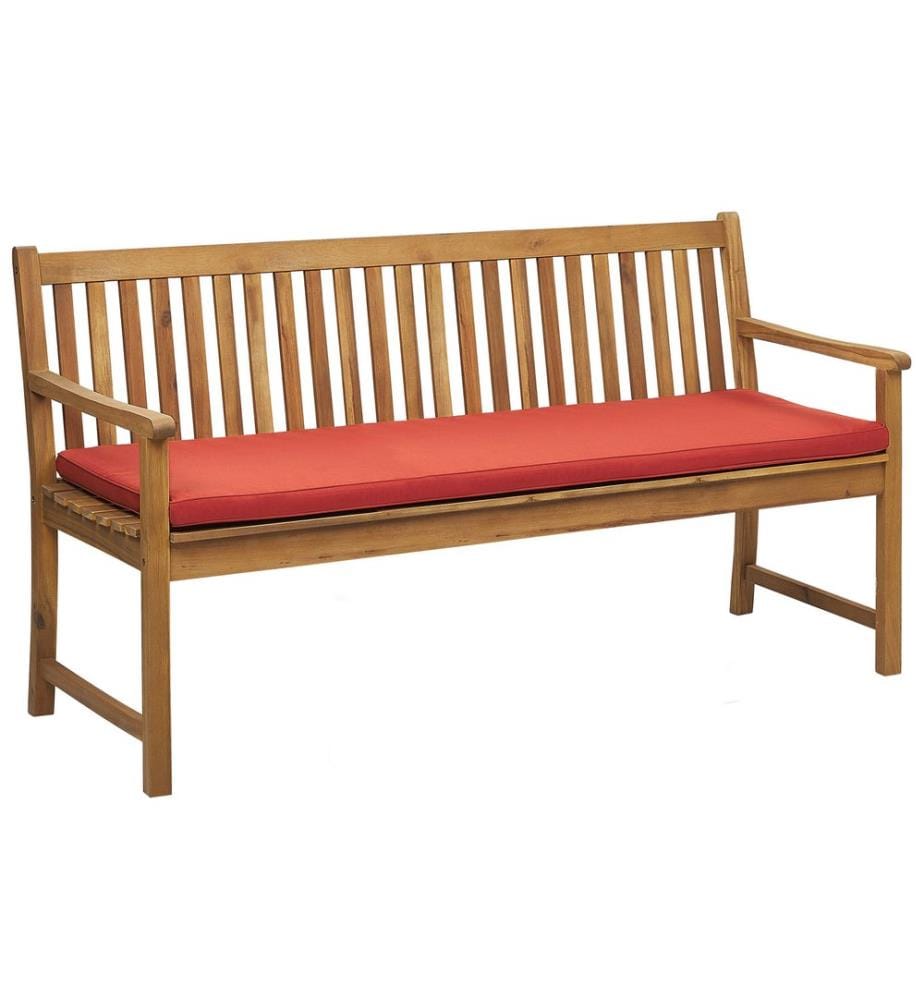 Banc avec coussin d'assise VIVARA 160 cm Bois d'acacia certifié Frêne clair Rouge foncé