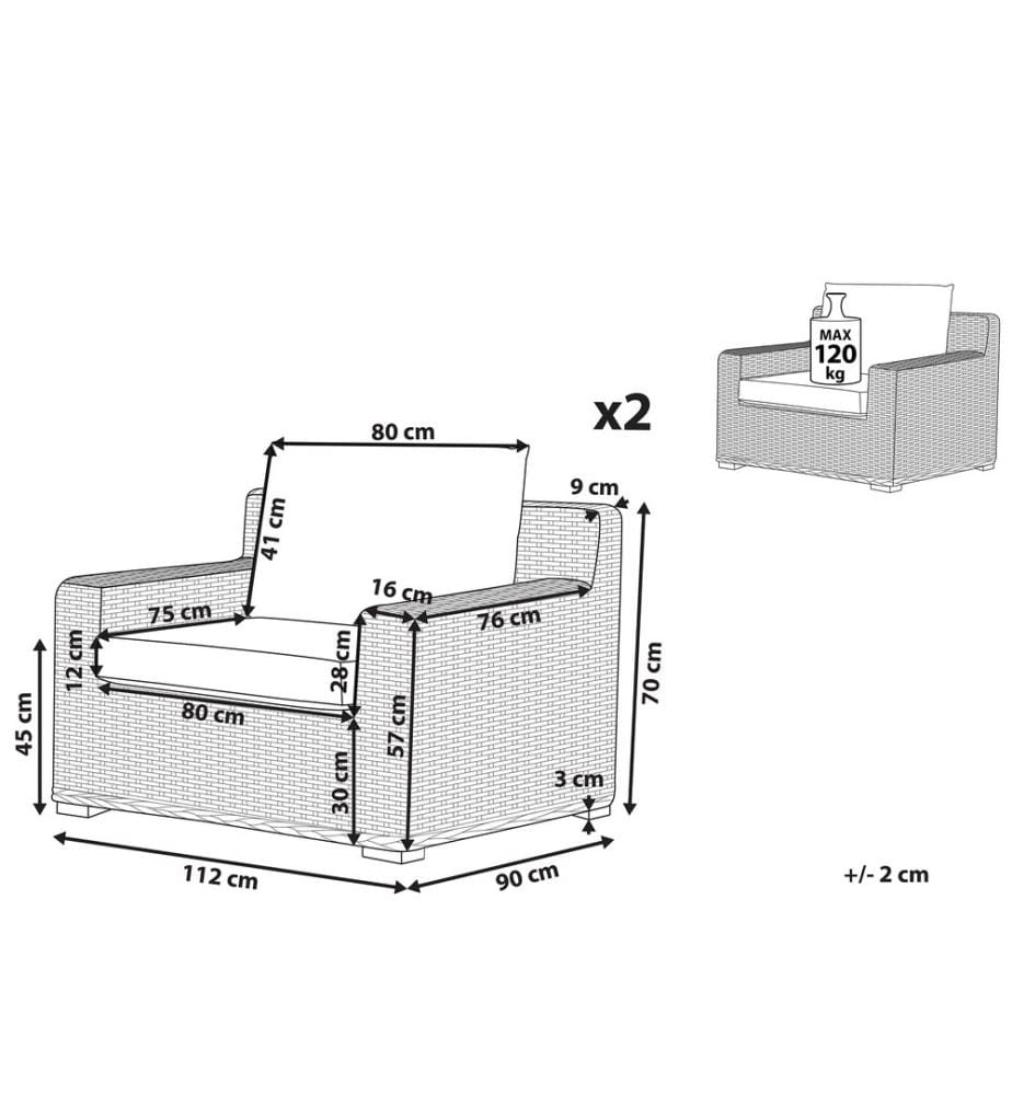Ensemble de 2 fauteuils de jardin ARDEA Rotin Marron clair