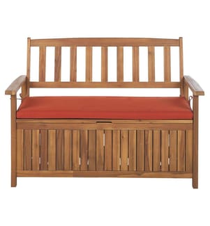 Banc avec coussin d'assise SOVANA 120 cm avec rangement Acacia Rouge