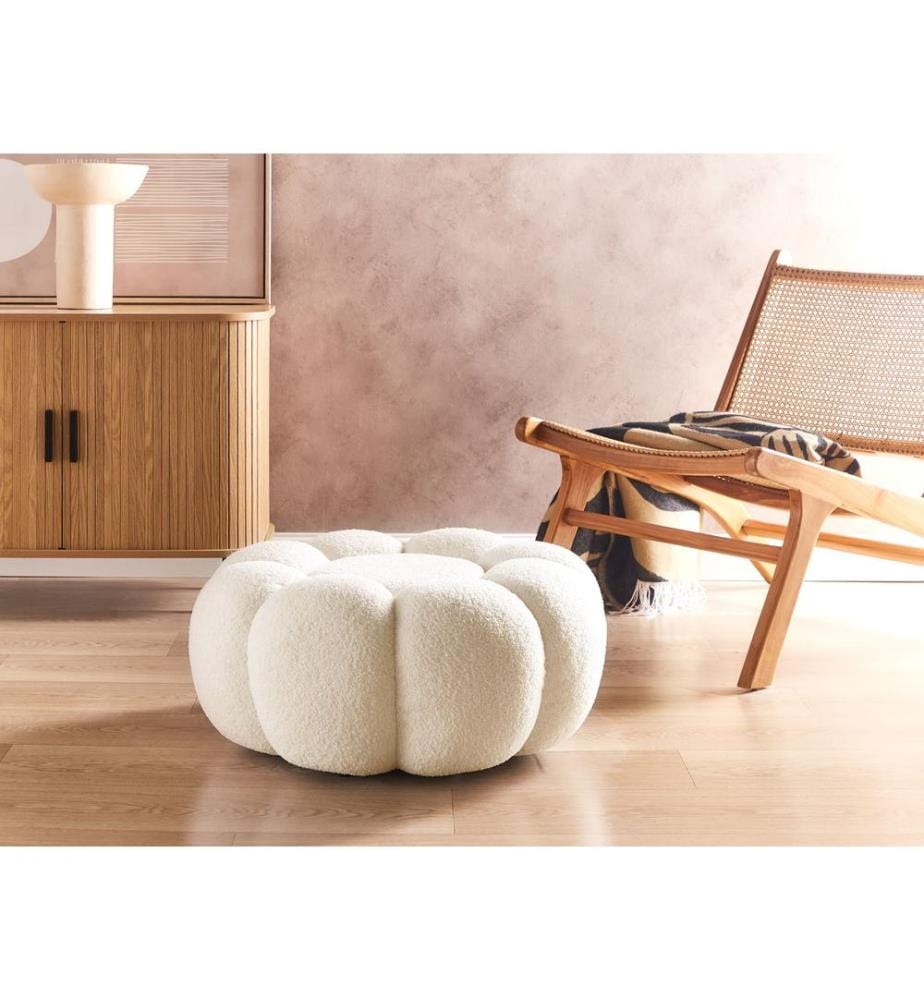 Pouf BEAUFORT Bouclé Blanc cassé