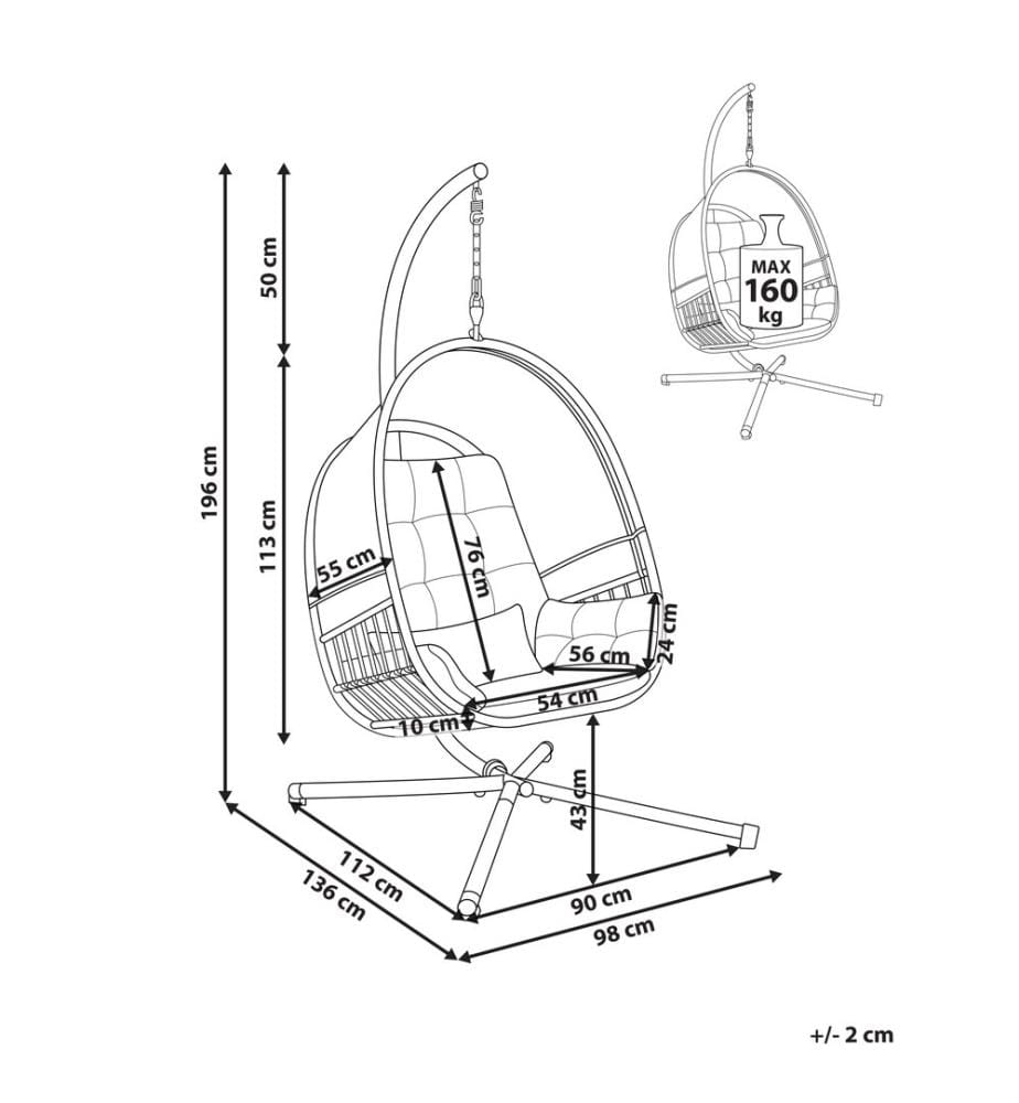 Fauteuil suspendu avec support ALVIANO Tissu Gris clair