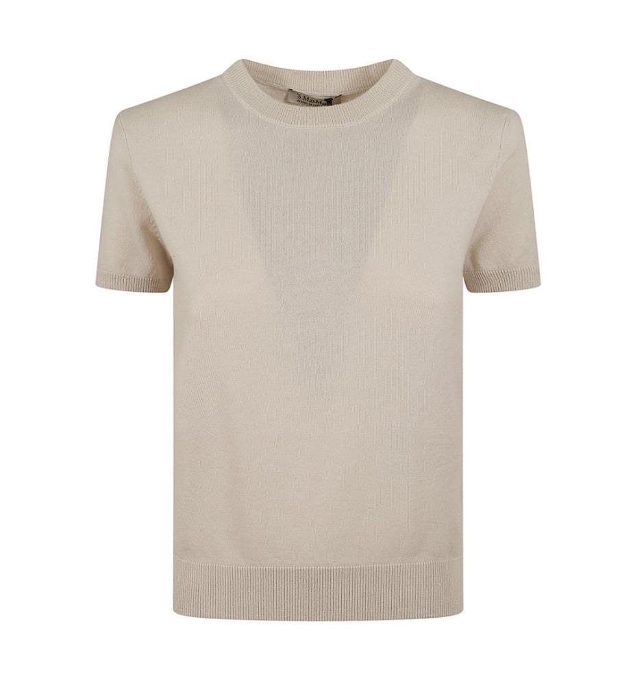 Gestreifter Pullover mit kurzen Ärmeln – Beige und Schwarz