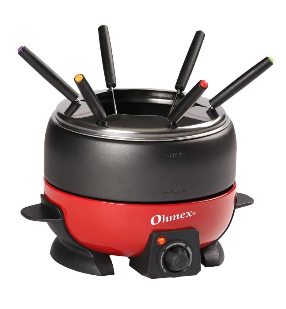 Fondue-Ofen - Farbe Rot 2L antihaftbeschichtete Pfanne, 6 Gabeln - Rot und Schwarz