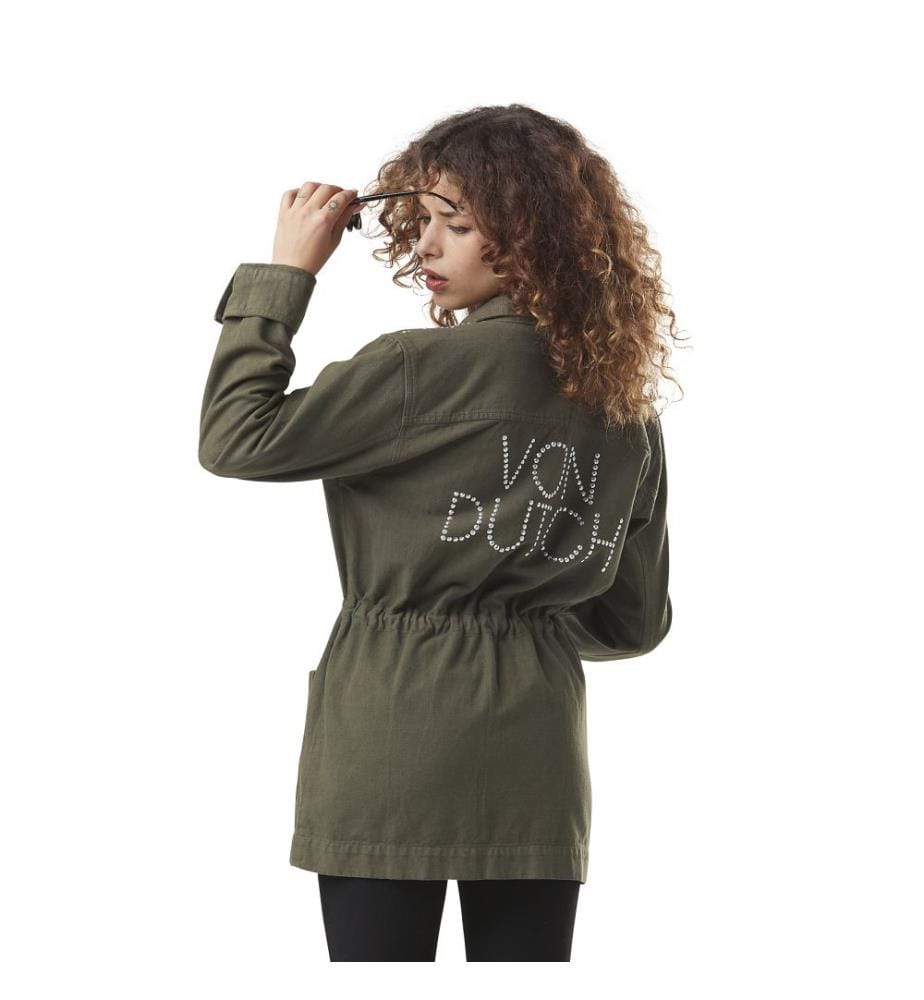 Komfortables Überhemd aus Canvas mit Print und Nieten aus Baumwolle mit Nieten - Khaki