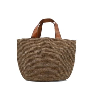 MIROZY Sac à thé foncé en RAFFIA avec bandoulière - Marron