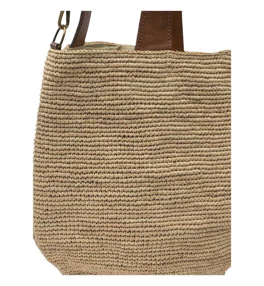 Borsa MIROZY Dark Tea Basket in RAFFIA con tracolla - Beige