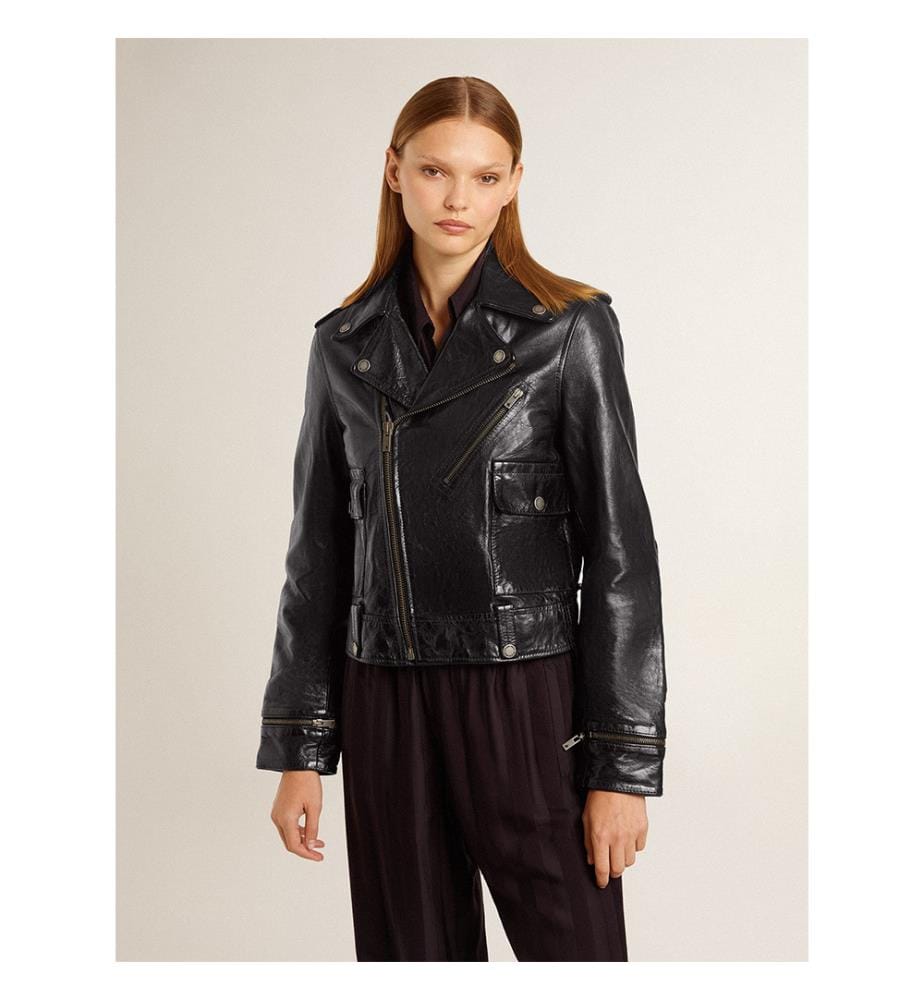 Giacca biker in pelle - Nero