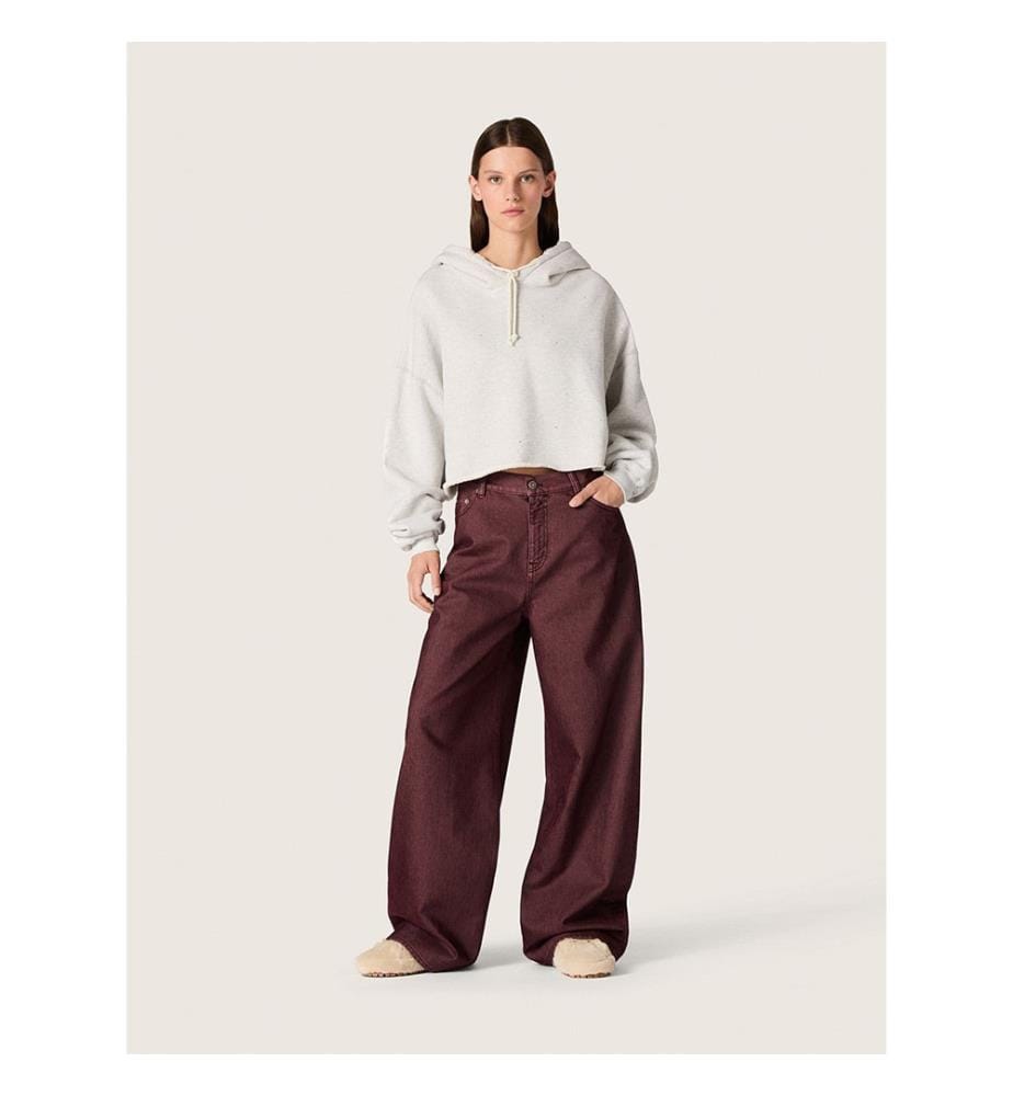 Star Cropped Hoodie - Grau meliert