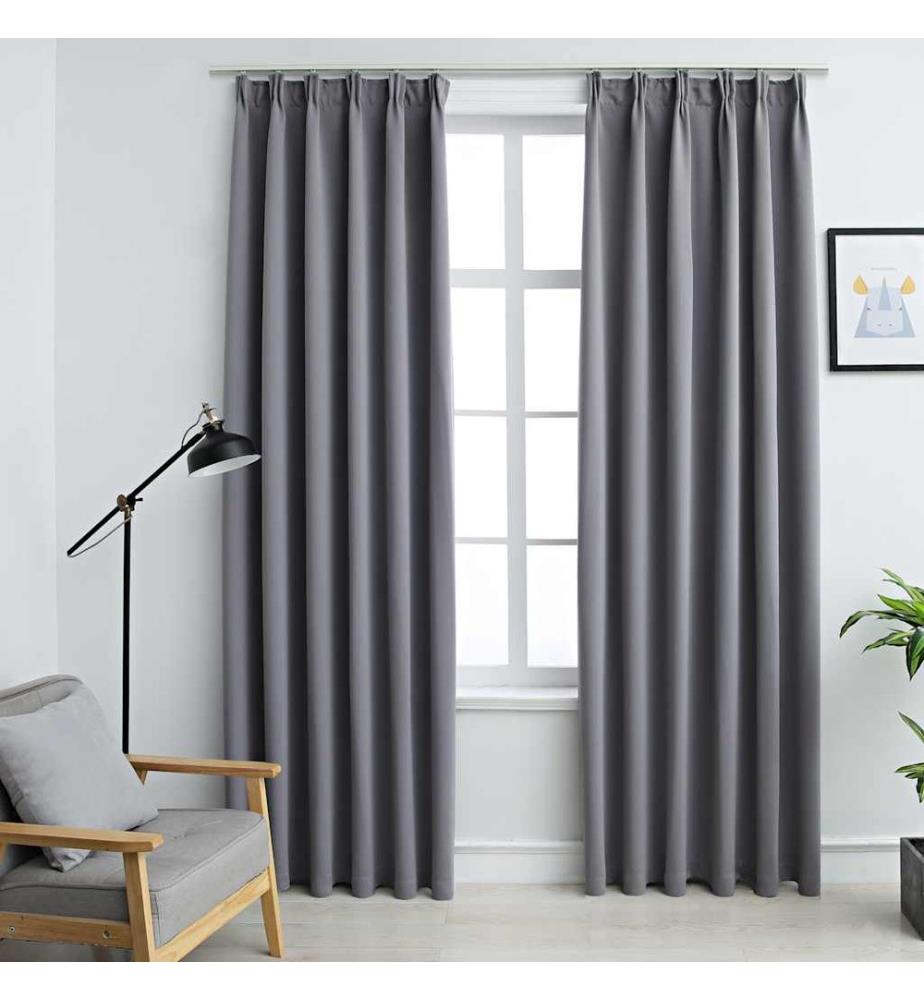 Rideaux occultants avec crochets 2 pcs Gris 140x245 cm