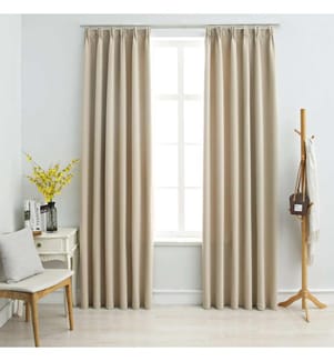 Rideaux occultants avec crochets 2 pcs Beige 140x225 cm