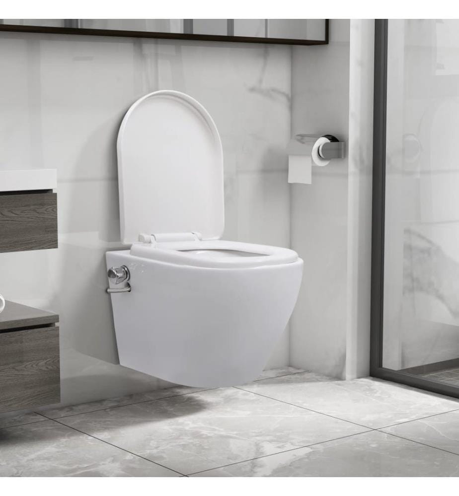 Wand-WC ohne Spülrand mit Bidet-Funktion Keramik Weiss