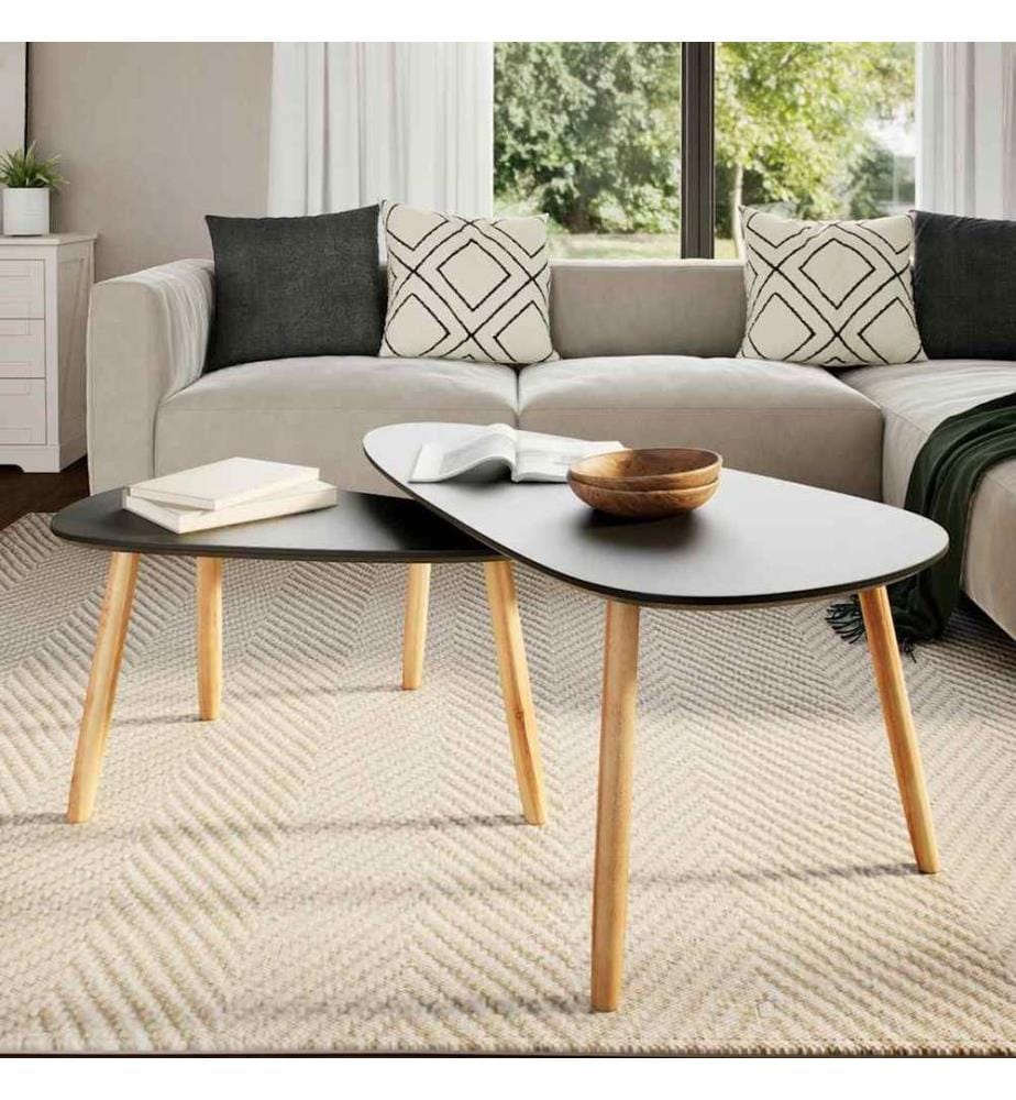 2-tlg. Couchtisch-Set Massivholz Kiefer Schwarz