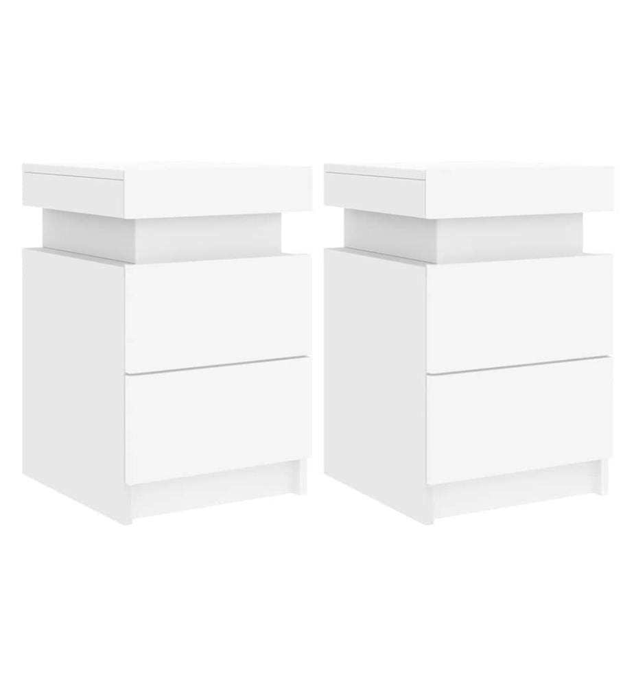 Tables de chevet avec lumières LED 2 pcs blanc 35x39x55 cm