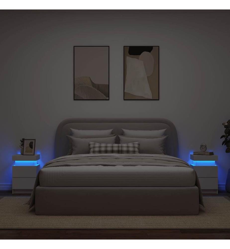 Tables de chevet avec lumières LED 2 pcs blanc 35x39x55 cm