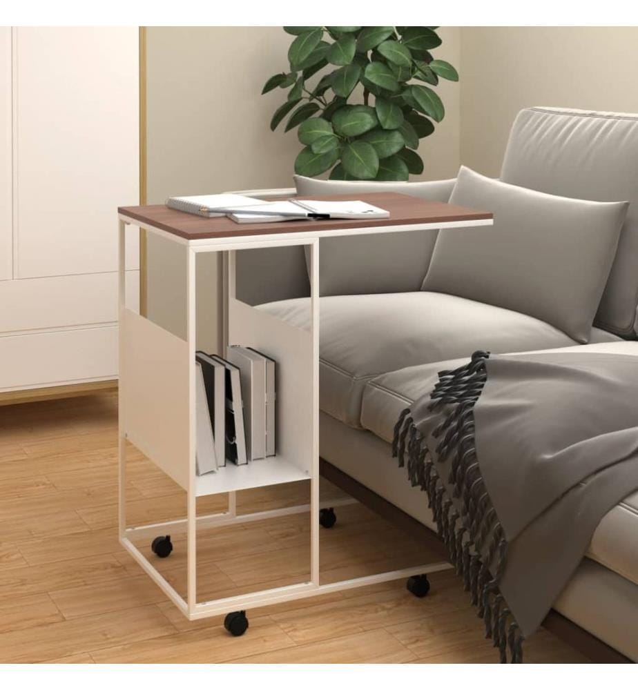 Table d'appoint avec roues blanc 55x36x63,5cm bois d'ingénierie