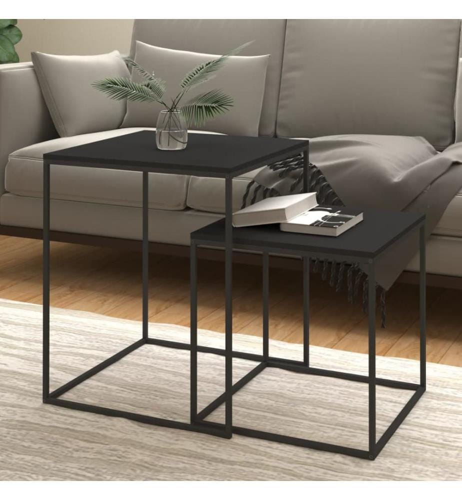 Ensemble de table basse 2 pcs bois d'ingénierie et métal