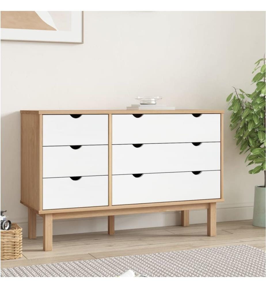 Commode OTTA marron et blanc 111x43x73,5 cm bois de pin massif
