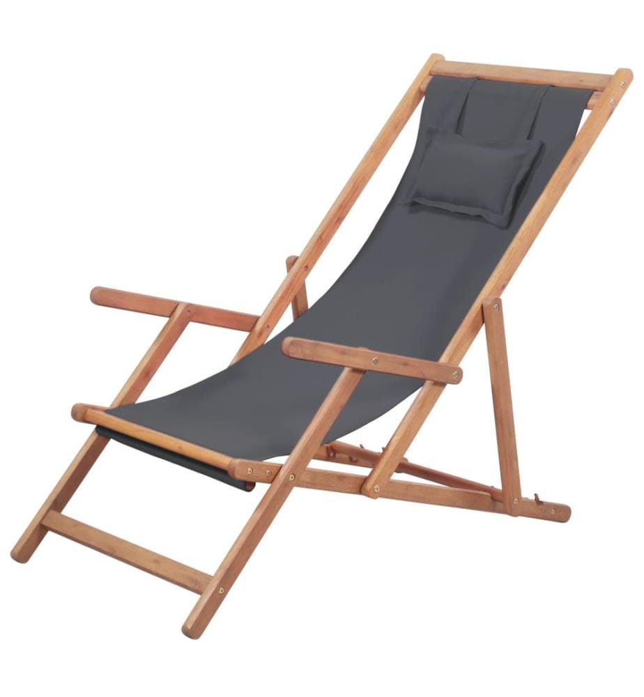 Chaise pliable de plage Tissu et cadre en bois Gris
