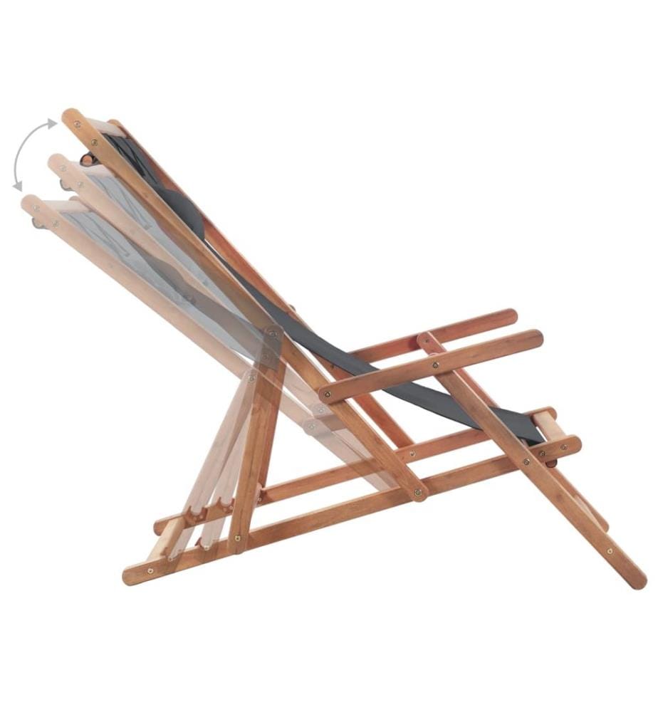 Chaise pliable de plage Tissu et cadre en bois Gris
