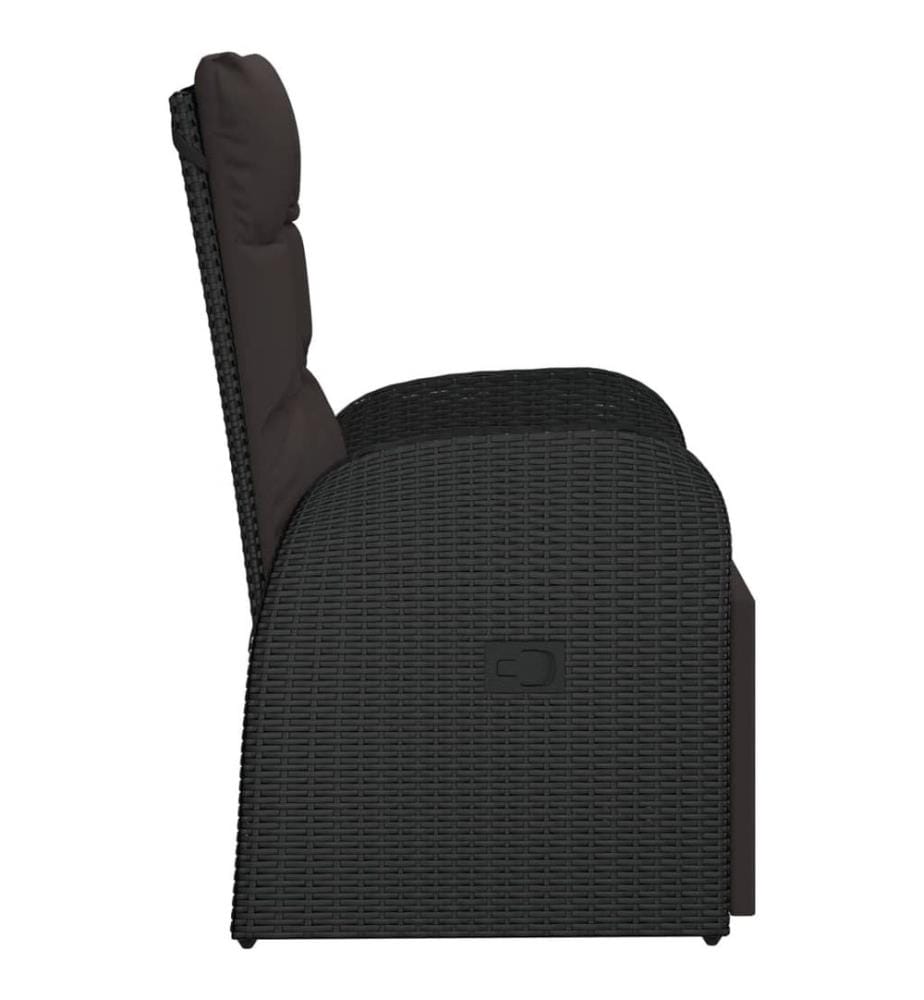 Chaise inclinable de jardin et coussin Résine tressée Noir