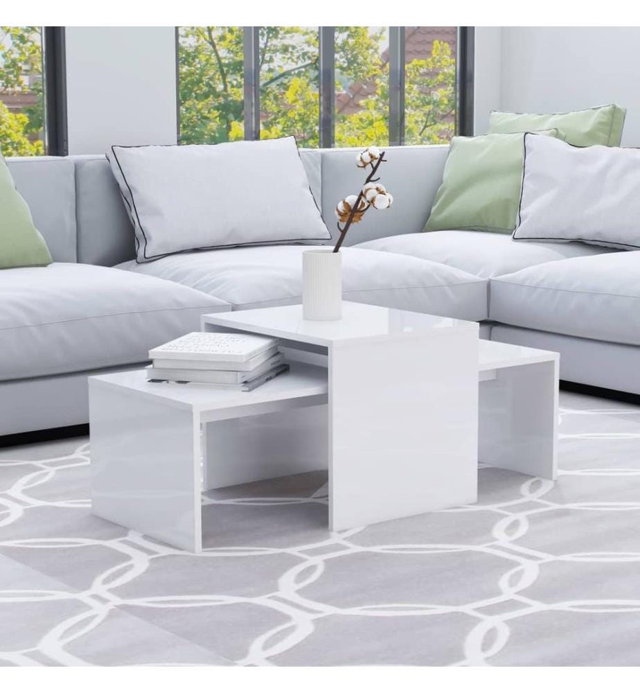 Ensemble de table basse Blanc brillant Bois d'ingénierie