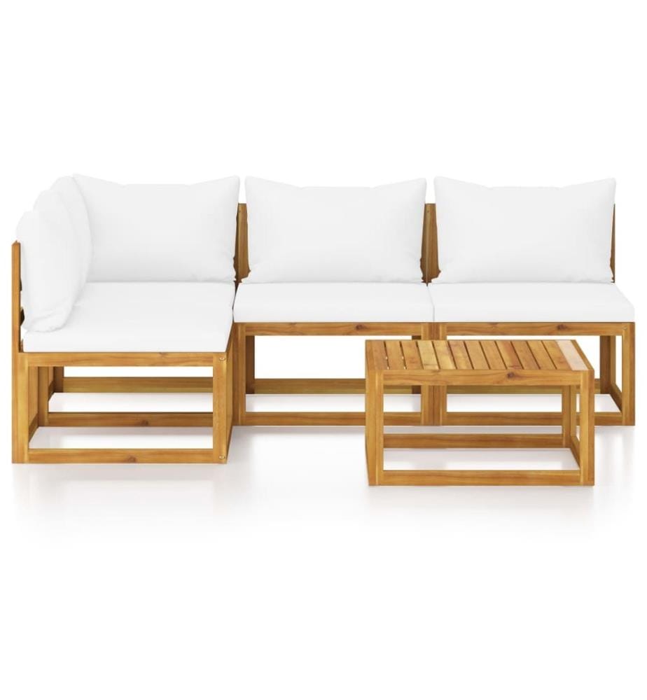 Salon de jardin 5 pcs avec coussin Crème Bois d'acacia solide