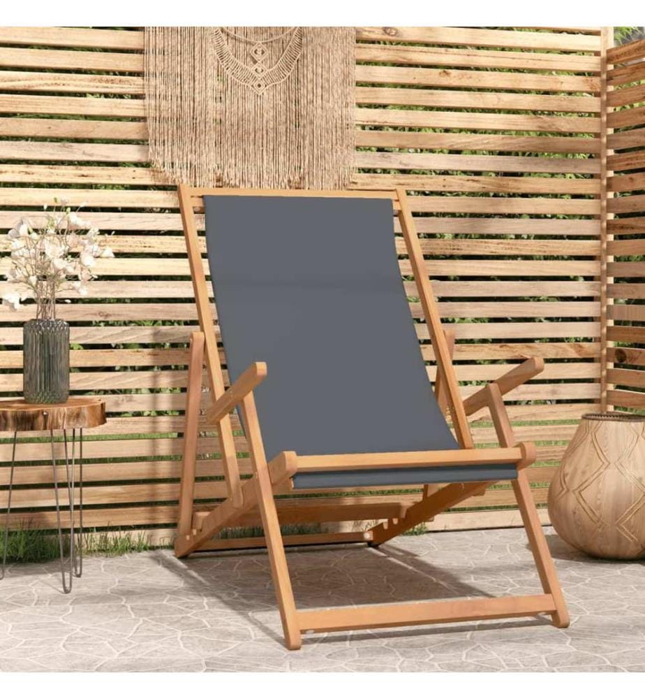 Strandstuhl Klappbar Massivholz Teak Grau