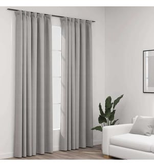 Rideaux occultants aspect lin avec crochets 2pcs Gris 140x225cm