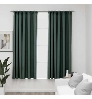 Rideaux occultants aspect lin avec crochets 2pcs Vert 140x175cm