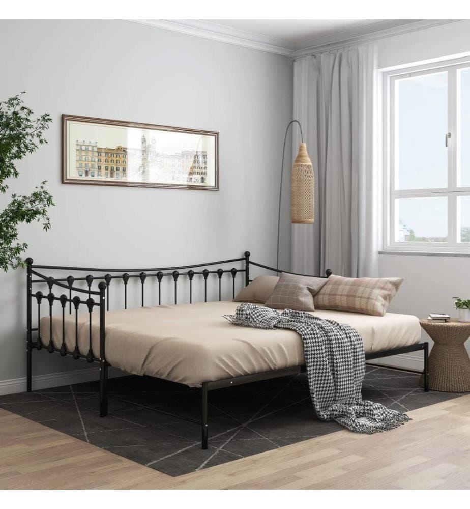 Ausziehsofa Bettgestell Schwarz Metall 90x200 cm