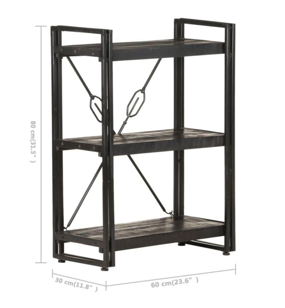 Bücherregal 3 Fächer Schwarz 60x30x80 cm Mango Massivholz