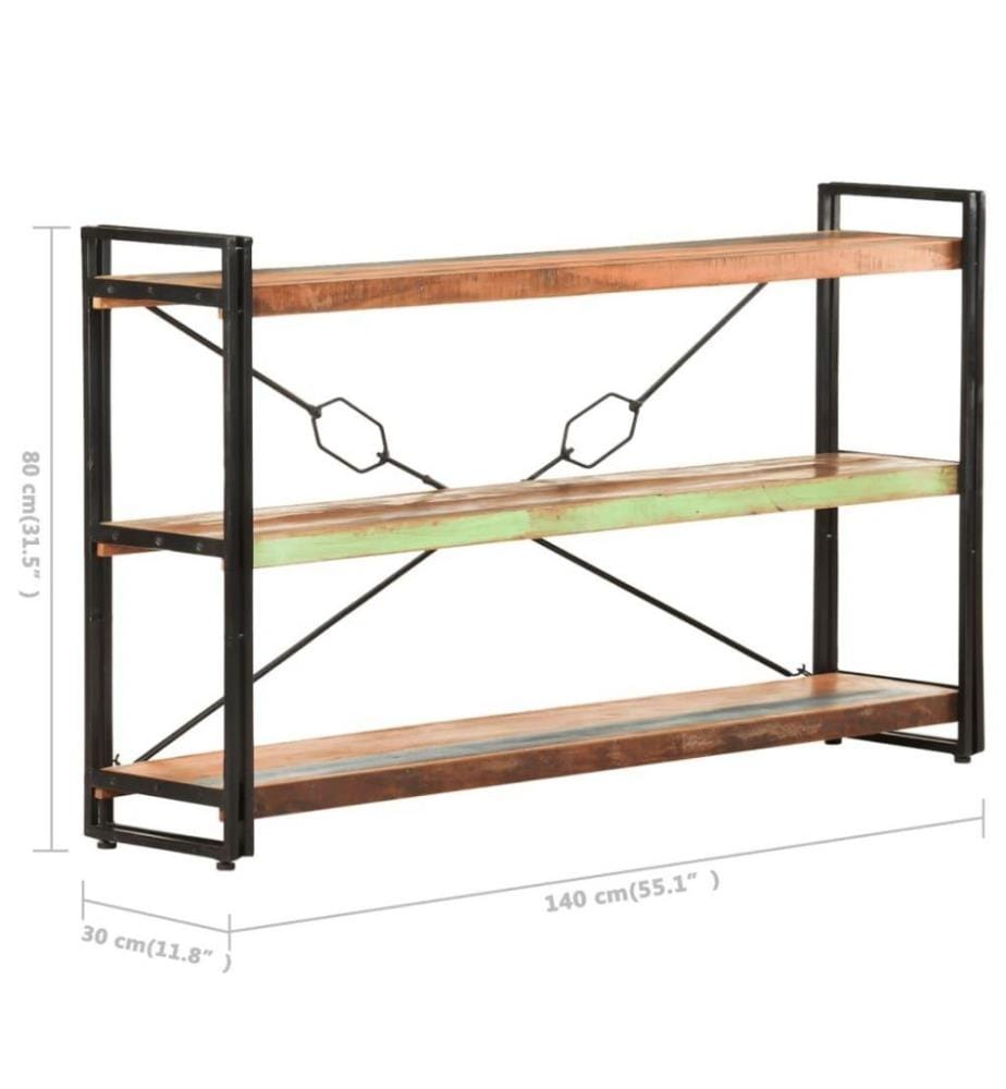 Bücherregal 3 Fächer 140x30x80 cm Altholz Massiv