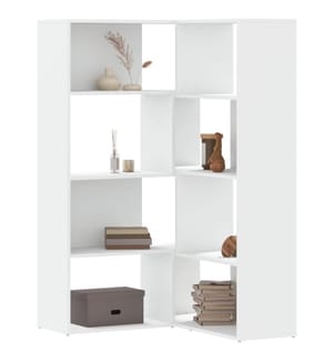 Bibliothèque d'angle à 4 niveaux blanc bois d'ingénierie