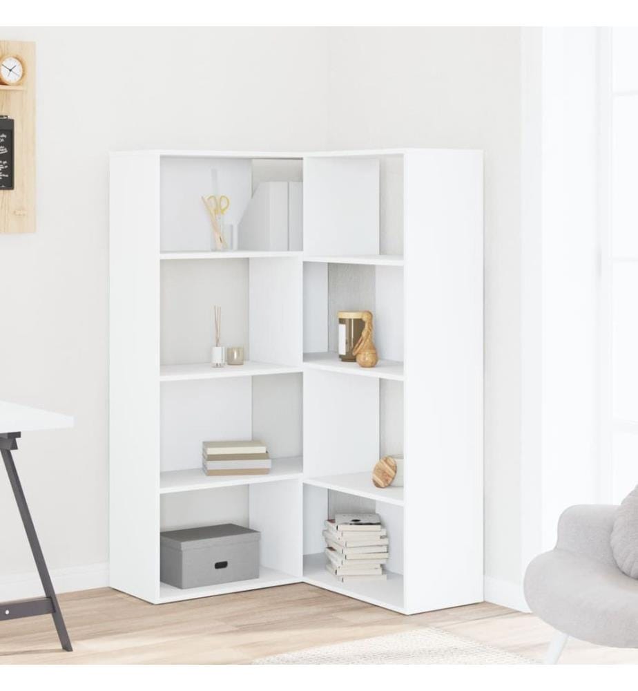 Bibliothèque d'angle à 4 niveaux blanc bois d'ingénierie