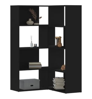 Bibliothèque d'angle à 4 niveaux noir bois d'ingénierie