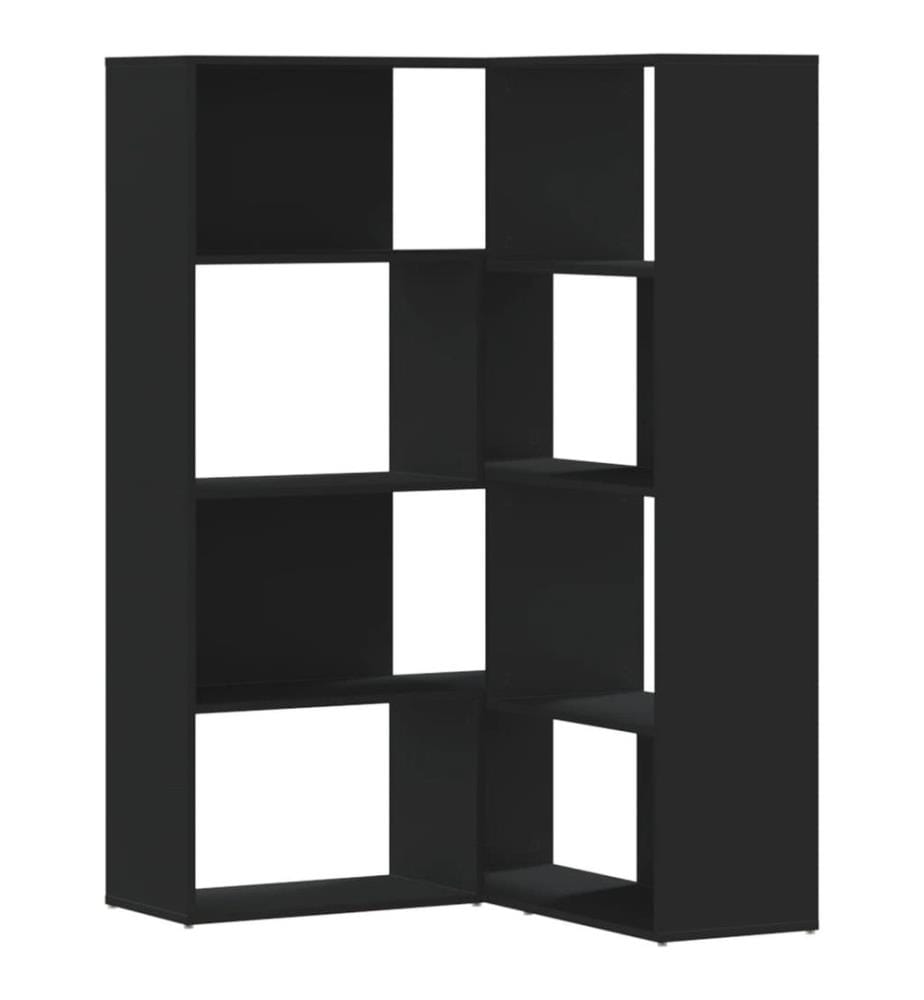 Bibliothèque d'angle à 4 niveaux noir bois d'ingénierie