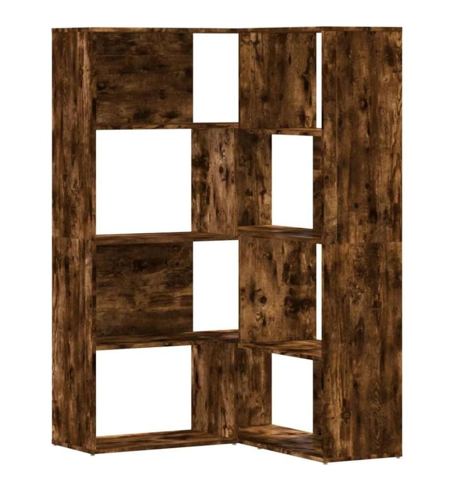 Bibliothèque d'angle à 4 niveaux chêne fumé bois d'ingénierie