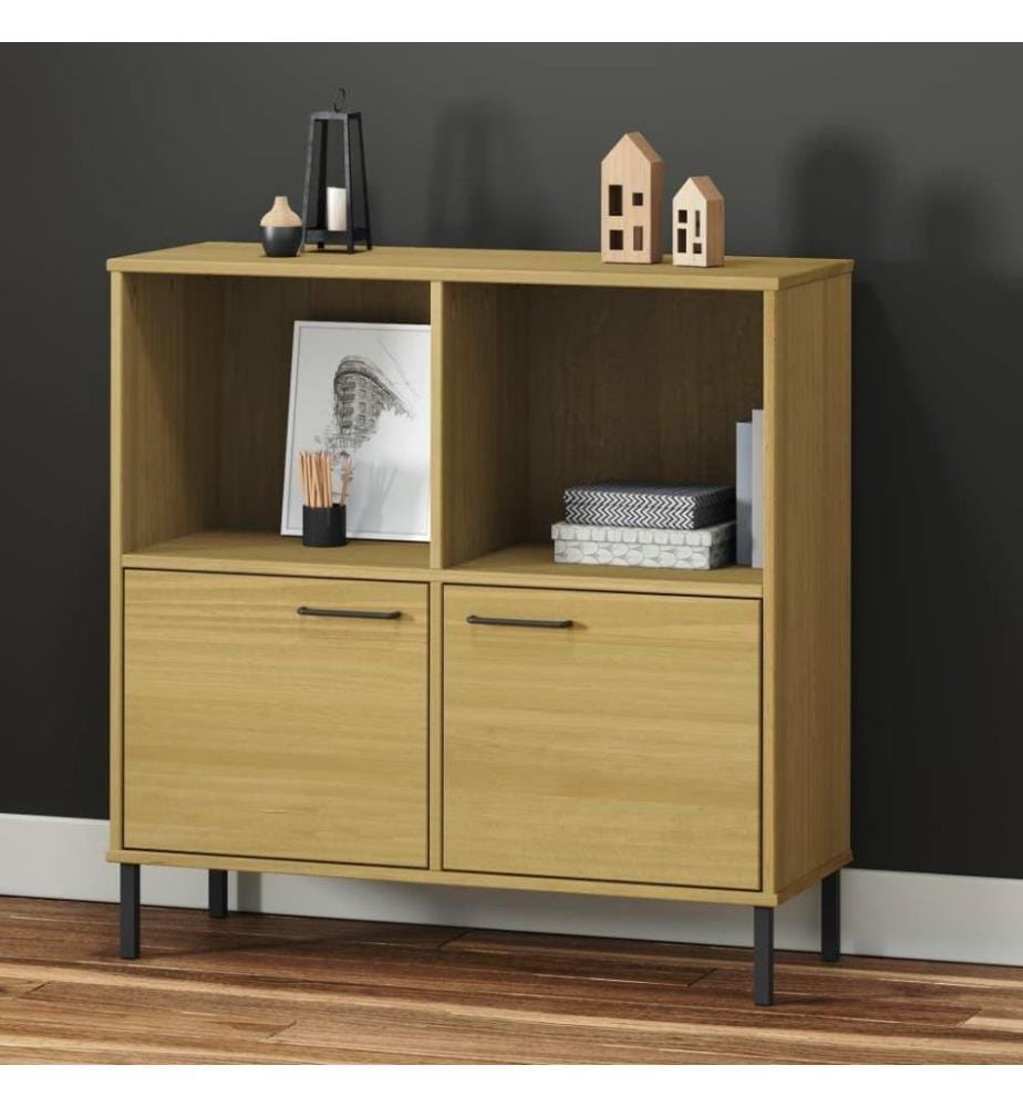 Bücherregal OSLO mit Metallbeinen Braun 90x35x90,5cm Massivholz