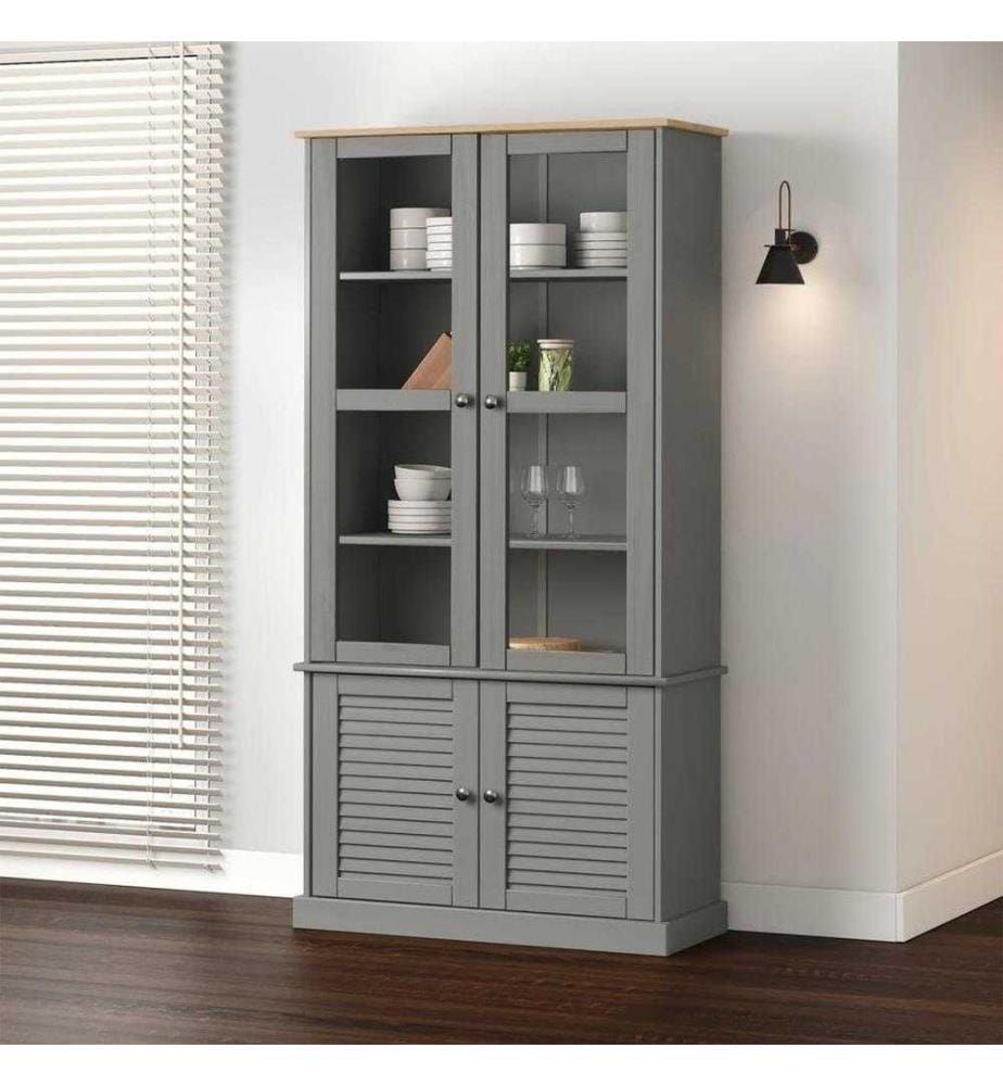 Vitrine VIGO Grau 85x35x170 cm Massivholz Kiefer
