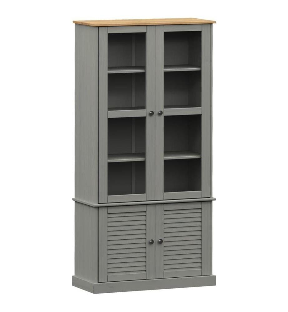 Vitrine VIGO Grau 85x35x170 cm Massivholz Kiefer