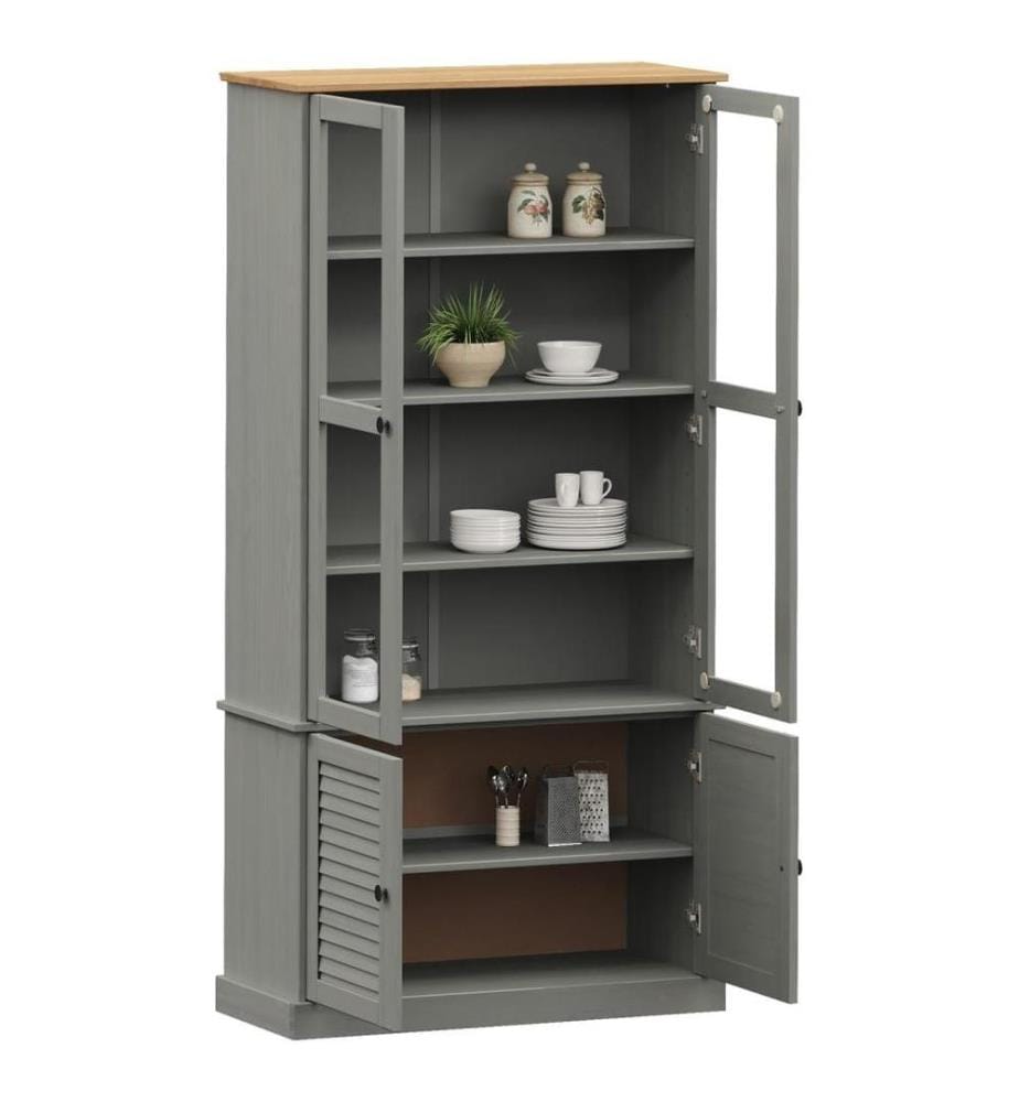 Vitrine VIGO Grau 85x35x170 cm Massivholz Kiefer
