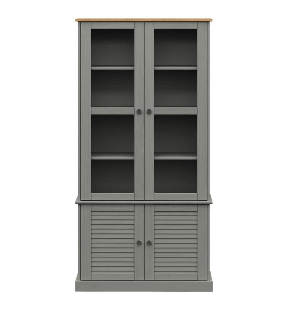 Vitrine VIGO Grau 85x35x170 cm Massivholz Kiefer