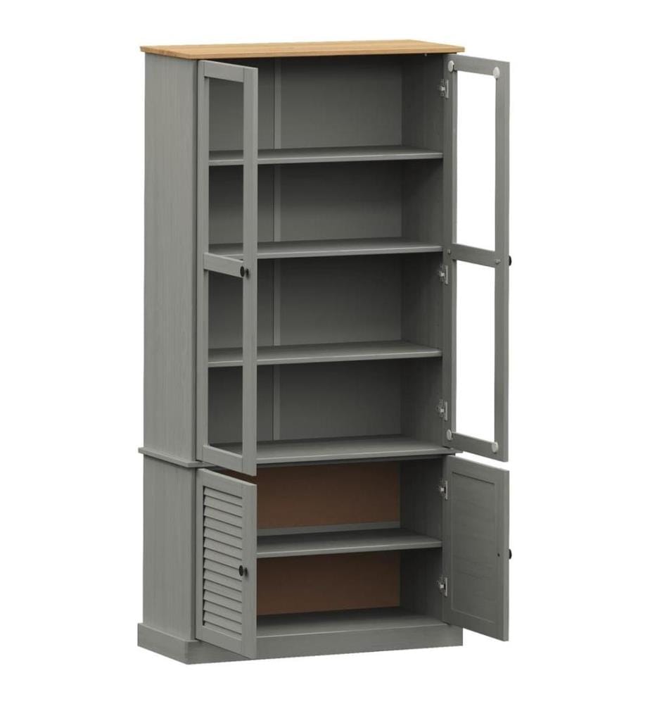 Vitrine VIGO Grau 85x35x170 cm Massivholz Kiefer